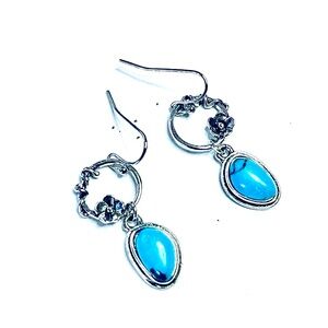 New Handmade Sterling Silver Natural Turquoise Floral Daisy Vine Wrap Earrings